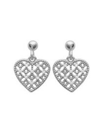 Boucles D'oreilles Argent 925 Rhodié Oxyde De Zirconium coeur